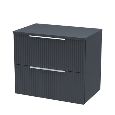 Hudson Reed Fluted Wall Hung 600mm Vanity Unit With 2 Drawers & Worktop - Satin Anthracite