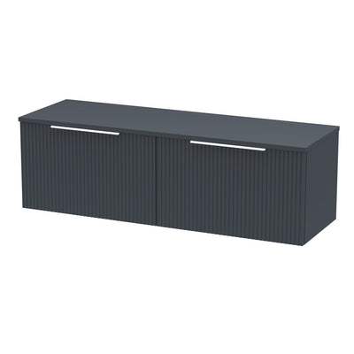 Hudson Reed Fluted Wall Hung 1200mm Vanity Unit With 2 Drawers & Worktop - Satin Anthracite