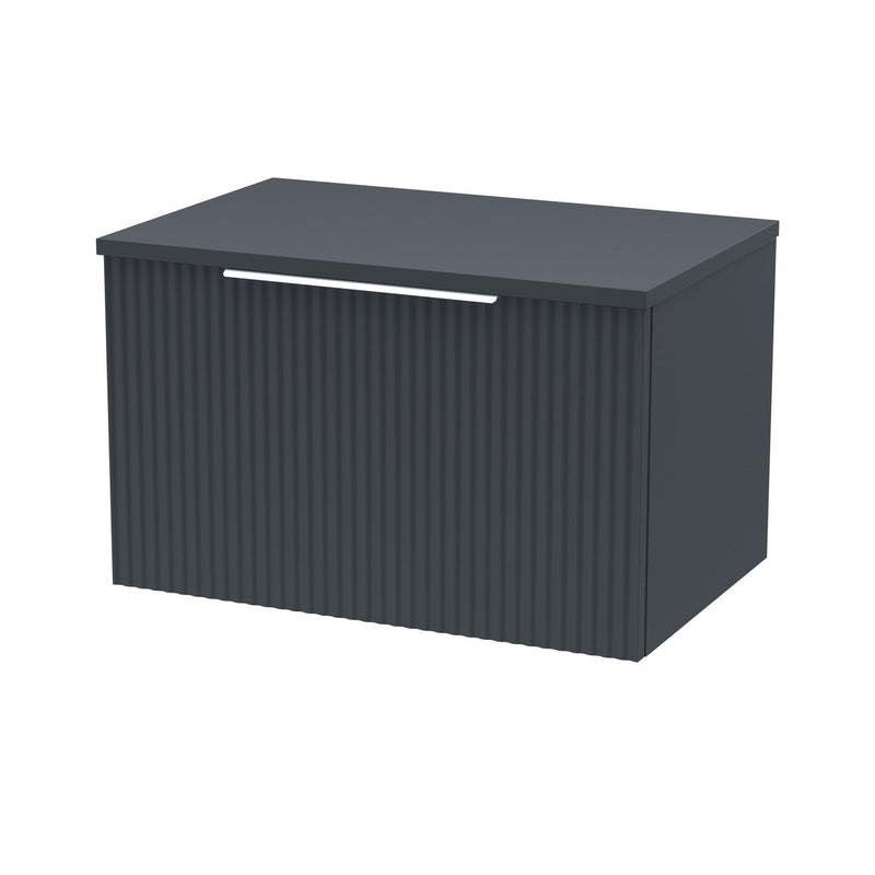 Hudson Reed Fluted Wall Hung 600mm Vanity Unit With 1 Drawer & Worktop - Satin Anthracite