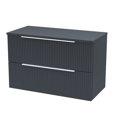 Hudson Reed Fluted Wall Hung 800mm Vanity Unit With 2 Drawers & Worktop - Satin Anthracite