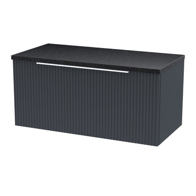 Hudson Reed Fluted Wall Hung 800mm Vanity Unit With 1 Drawer & Worktop - Satin Anthracite & Black Sparkle Worktop