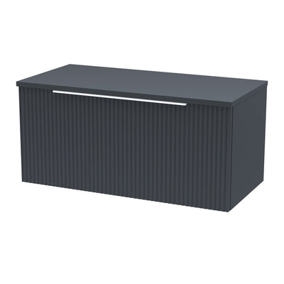 Hudson Reed Fluted Wall Hung 800mm Vanity Unit With 1 Drawer & Worktop - Satin Anthracite