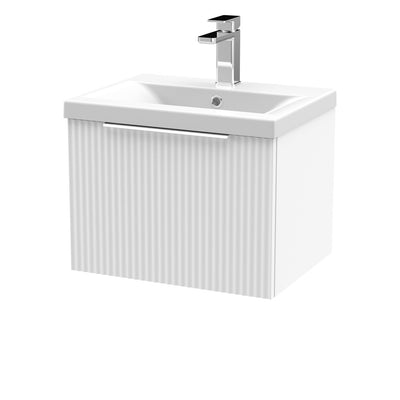 Hudson Reed Fluted Wall Hung 500mm Vanity Unit With 1 Drawer & Mid Edge Ceramic Basin - Satin White