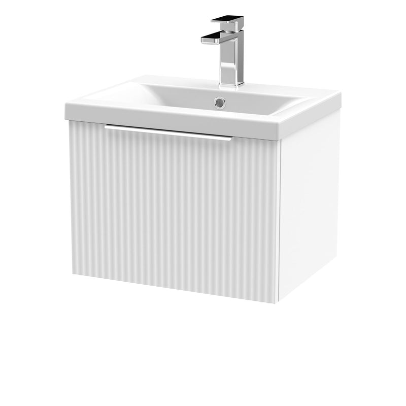 Hudson Reed Fluted Wall Hung 500mm Vanity Unit With 1 Drawer & Mid Edge Ceramic Basin - Satin White