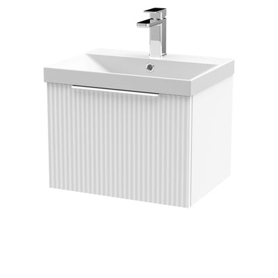 Hudson Reed Fluted Wall Hung 500mm Vanity Unit With 1 Drawer & Thin Edge Ceramic Basin - Satin White