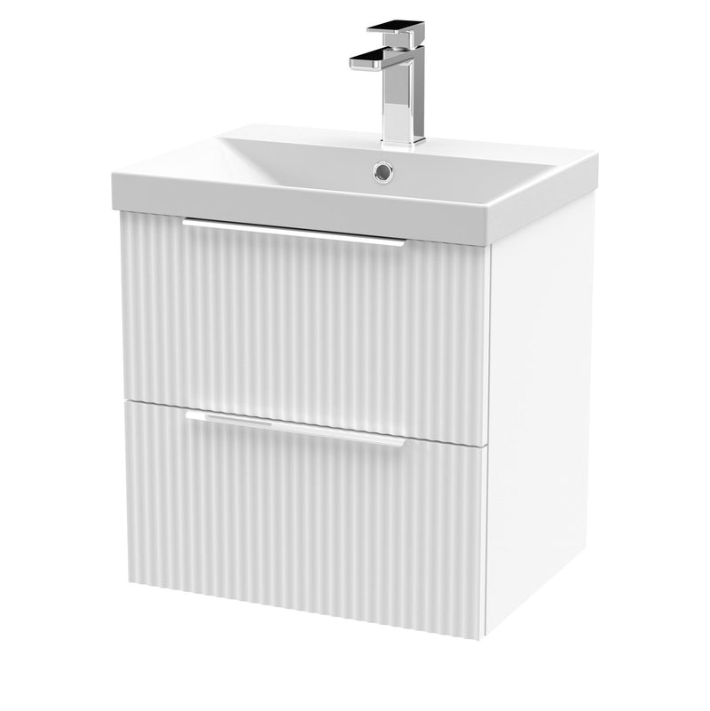 Hudson Reed Fluted Wall Hung 500mm Vanity Unit With 2 Drawers & Thin Edge Ceramic Basin - Satin White