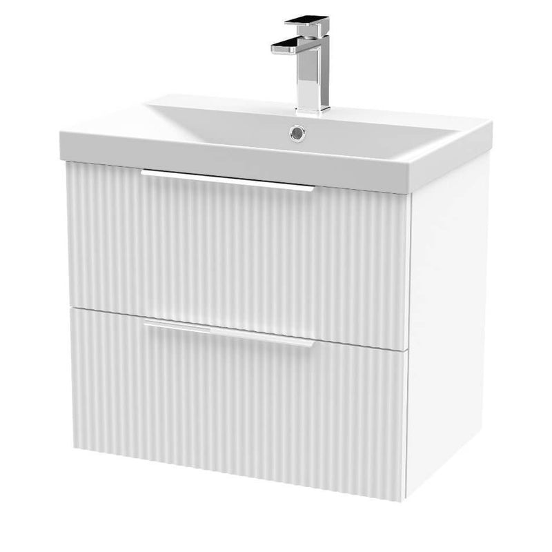 Hudson Reed Fluted Wall Hung 600mm Vanity Unit With 2 Drawers & Thin Edge Ceramic Basin - Satin White