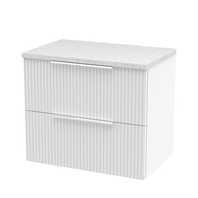 Hudson Reed Fluted Wall Hung 600mm Vanity Unit With 2 Drawers & Worktop - Satin White & White Sparkle Worktop