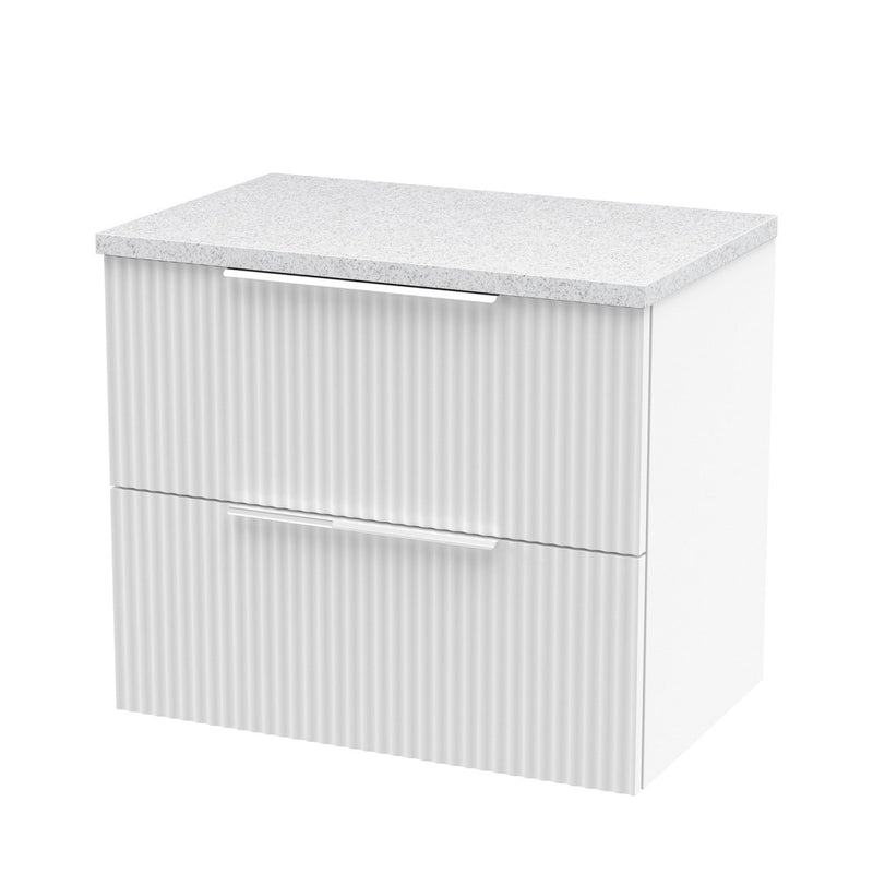 Hudson Reed Fluted Wall Hung 600mm Vanity Unit With 2 Drawers & Worktop - Satin White & White Sparkle Worktop