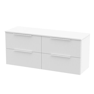 Hudson Reed Fluted Wall Hung 1200mm Vanity Unit With 4 Drawers & Worktop - Satin White