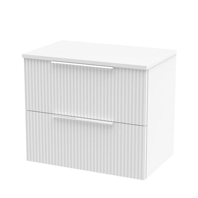 Hudson Reed Fluted Wall Hung 600mm Vanity Unit With 2 Drawers & Worktop - Satin White