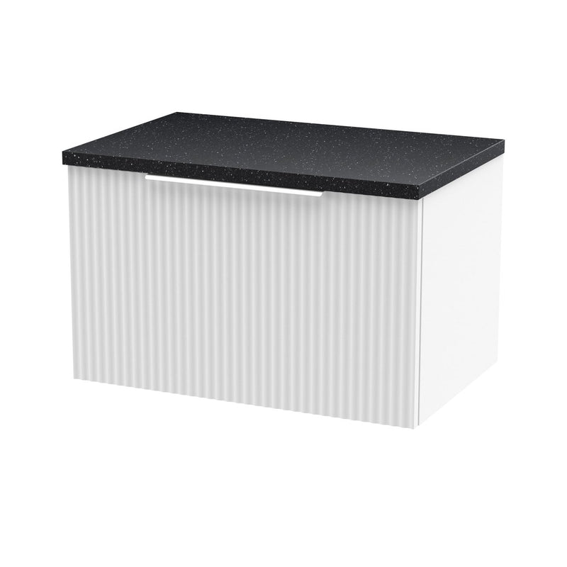 Hudson Reed Fluted Wall Hung 600mm Vanity Unit With 1 Drawer & Worktop - Satin White & Black Sparkle Worktop