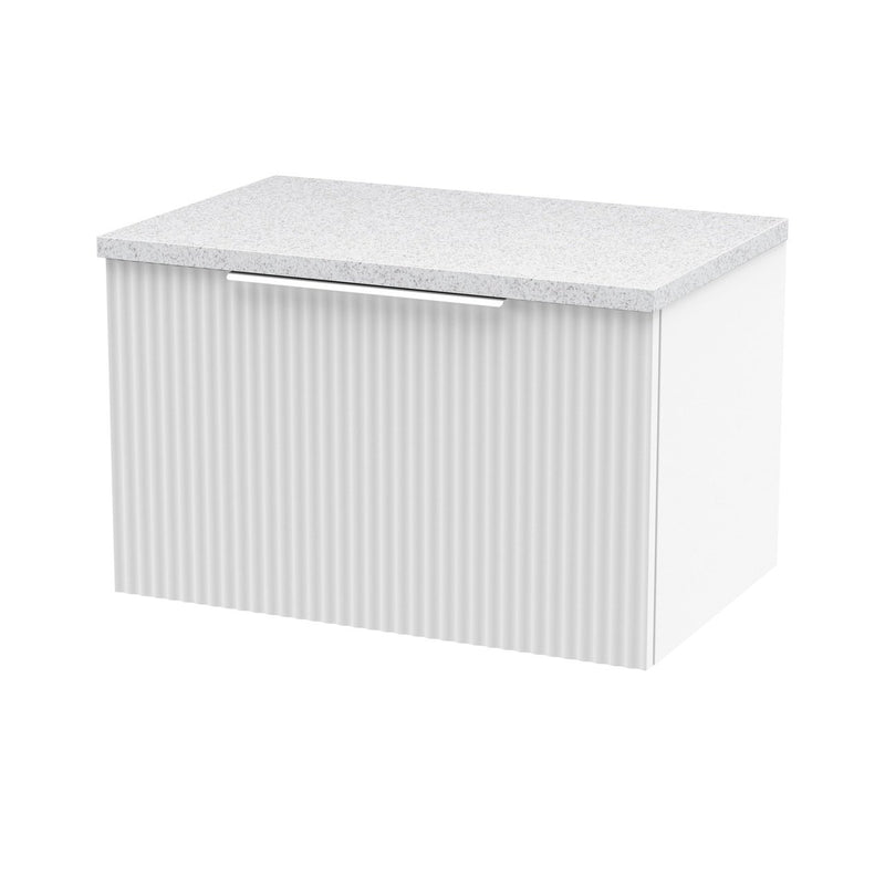 Hudson Reed Fluted Wall Hung 600mm Vanity Unit With 1 Drawer & Worktop - Satin White & White Sparkle Worktop