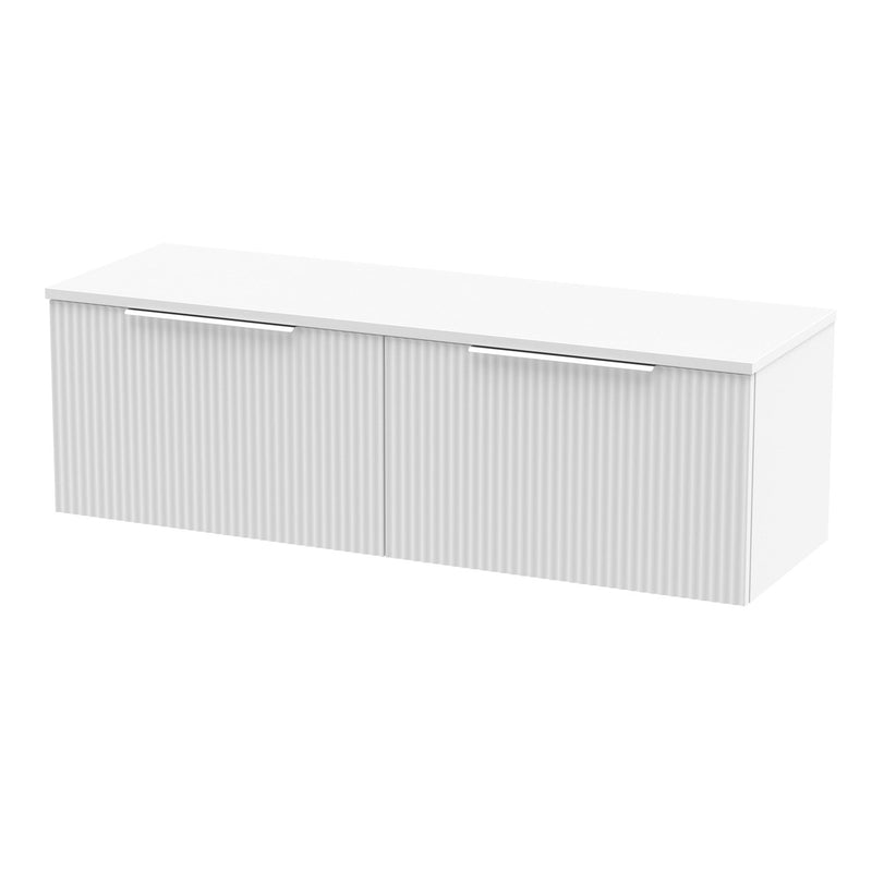 Hudson Reed Fluted Wall Hung 1200mm Vanity Unit With 2 Drawers & Worktop - Satin White