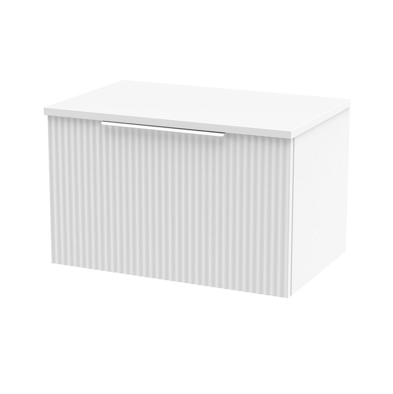Hudson Reed Fluted Wall Hung 600mm Vanity Unit With 1 Drawer & Worktop - Satin White