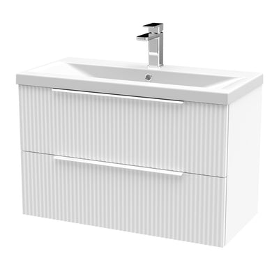 Hudson Reed Fluted Wall Hung 800mm Vanity Unit With 2 Drawers & Mid Edge Ceramic Basin - Satin White
