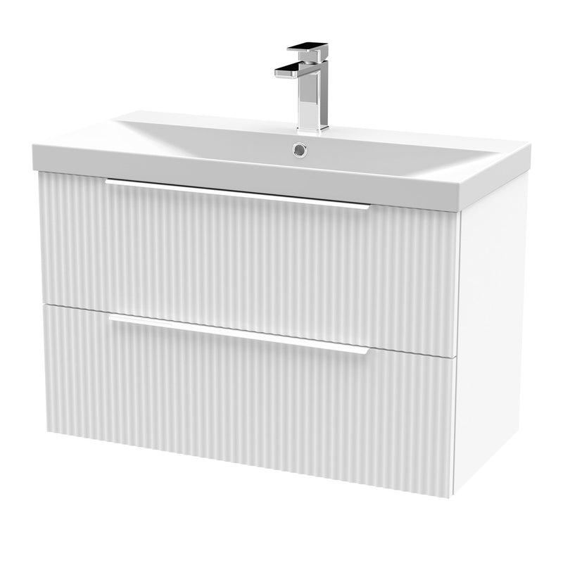 Hudson Reed Fluted Wall Hung 800mm Vanity Unit With 2 Drawers & Thin Edge Ceramic Basin - Satin White