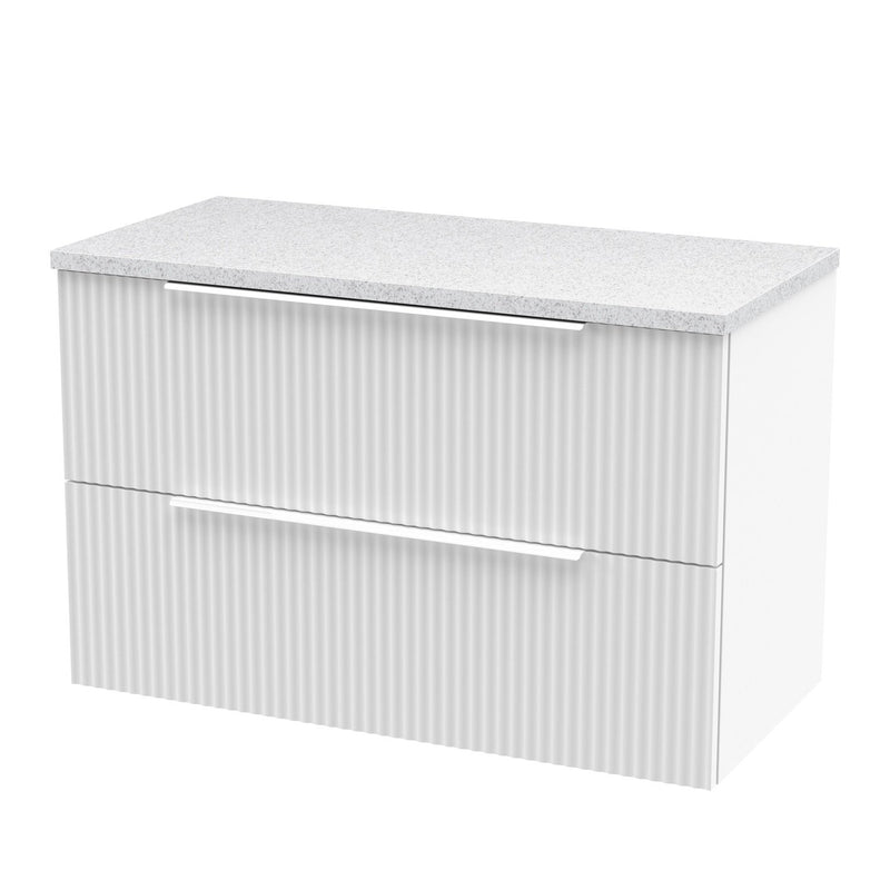 Hudson Reed Fluted Wall Hung 800mm Vanity Unit With 2 Drawers & Worktop - Satin White & White Sparkle Worktop