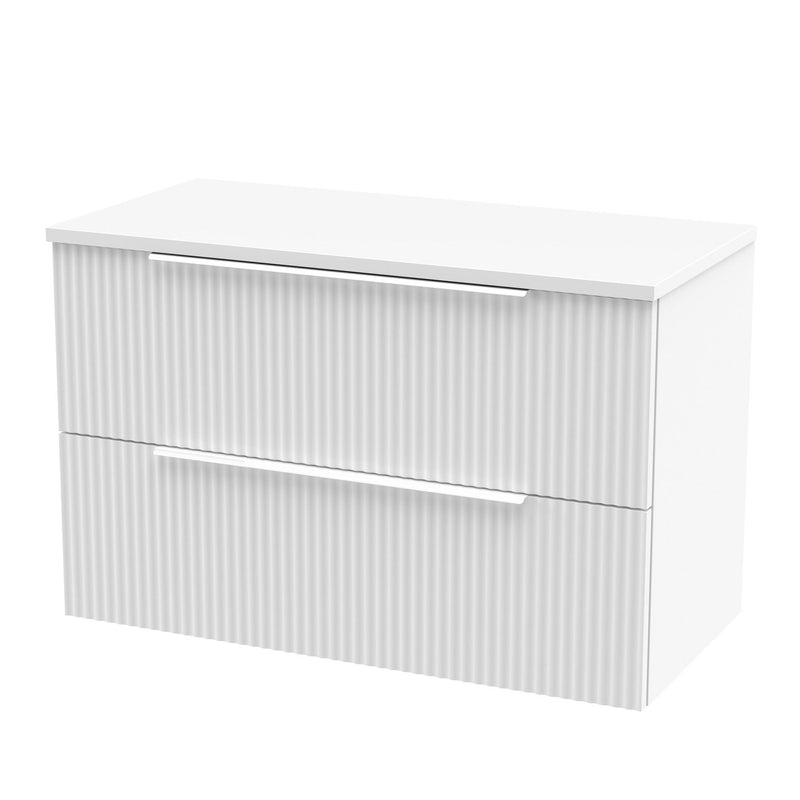 Hudson Reed Fluted Wall Hung 800mm Vanity Unit With 2 Drawers & Worktop - Satin White