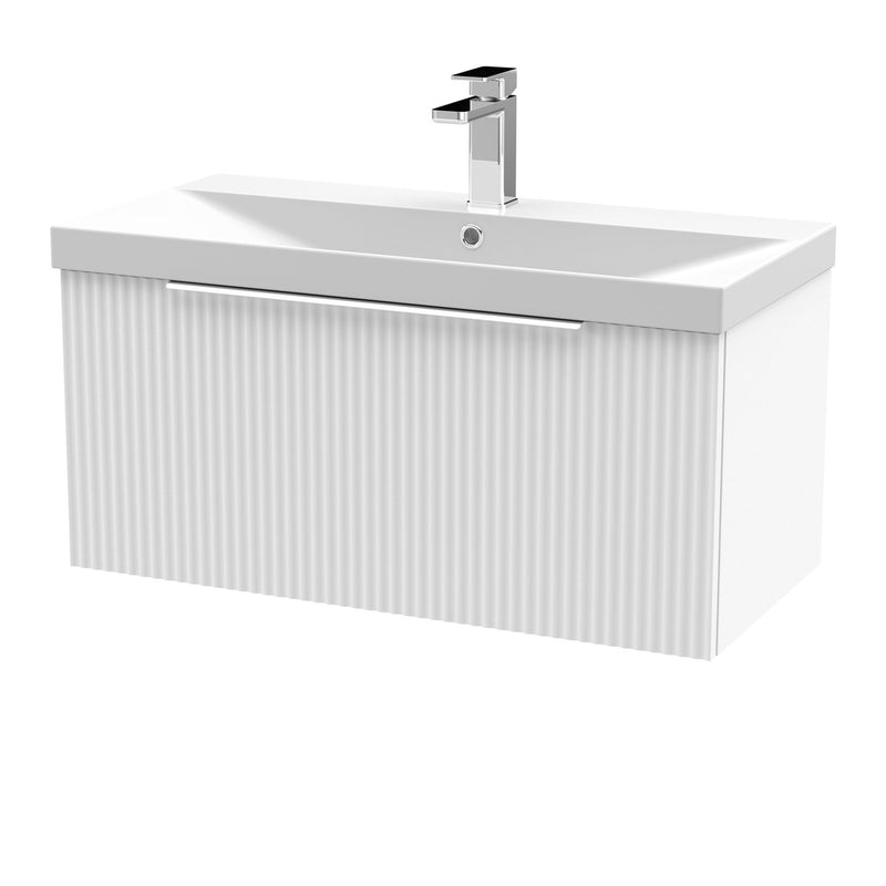 Hudson Reed Fluted Wall Hung 800mm Vanity Unit With 1 Drawer & Thin Edge Ceramic Basin - Satin White