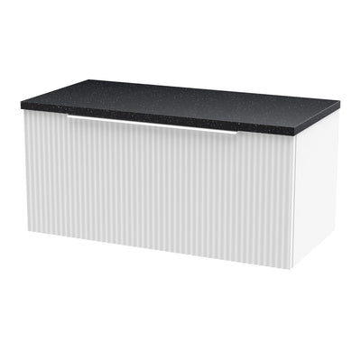 Hudson Reed Fluted Wall Hung 800mm Vanity Unit With 1 Drawer & Worktop - Satin White & Black Sparkle Worktop