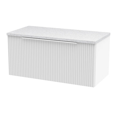 Hudson Reed Fluted Wall Hung 800mm Vanity Unit With 1 Drawer & Worktop - Satin White & White Sparkle Worktop