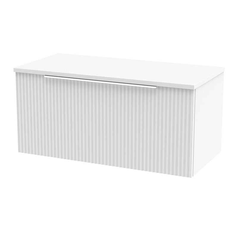 Hudson Reed Fluted Wall Hung 800mm Vanity Unit With 1 Drawer & Worktop - Satin White