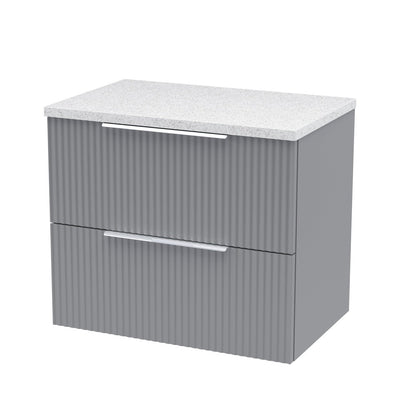 Hudson Reed Fluted Wall Hung 600mm Vanity Unit With 2 Drawers & Worktop - Satin Grey & White Sparkle Worktop