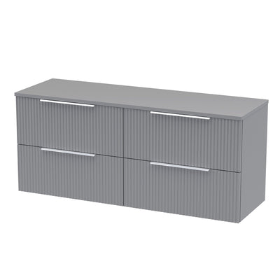 Hudson Reed Fluted Wall Hung 1200mm Vanity Unit With 4 Drawers & Worktop - Satin Grey