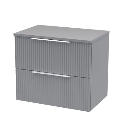Hudson Reed Fluted Wall Hung 600mm Vanity Unit With 2 Drawers & Worktop - Satin Grey