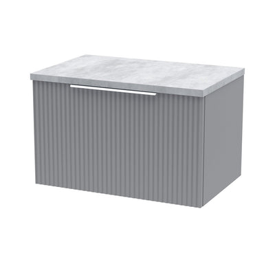 Hudson Reed Fluted Wall Hung 600mm Vanity Unit With 1 Drawer & Worktop - Satin Grey & Bellato Grey Worktop
