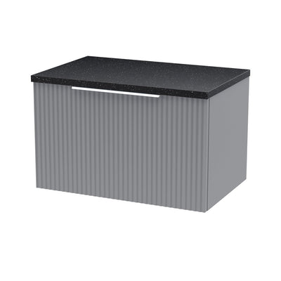 Hudson Reed Fluted Wall Hung 600mm Vanity Unit With 1 Drawer & Worktop - Satin Grey & Black Sparkle Worktop