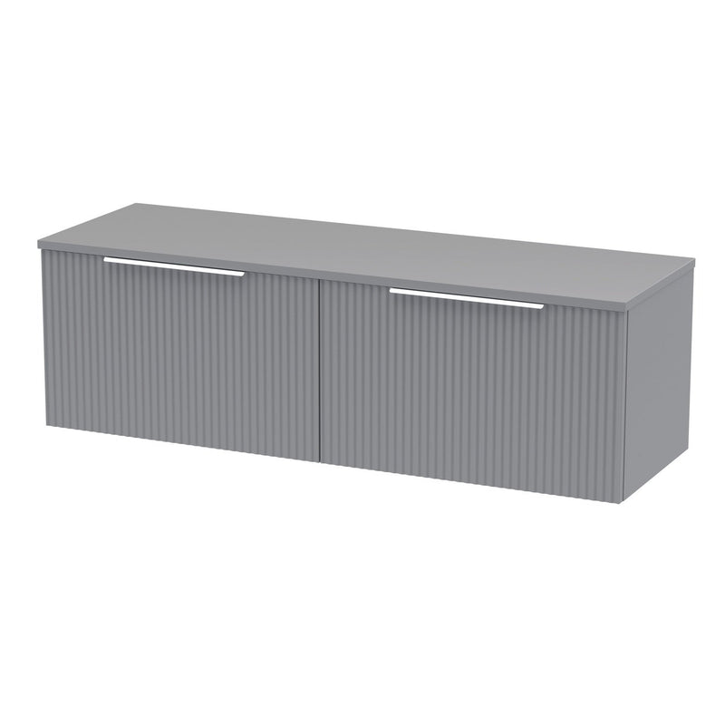 Hudson Reed Fluted Wall Hung 1200mm Vanity Unit With 2 Drawers & Worktop - Satin Grey