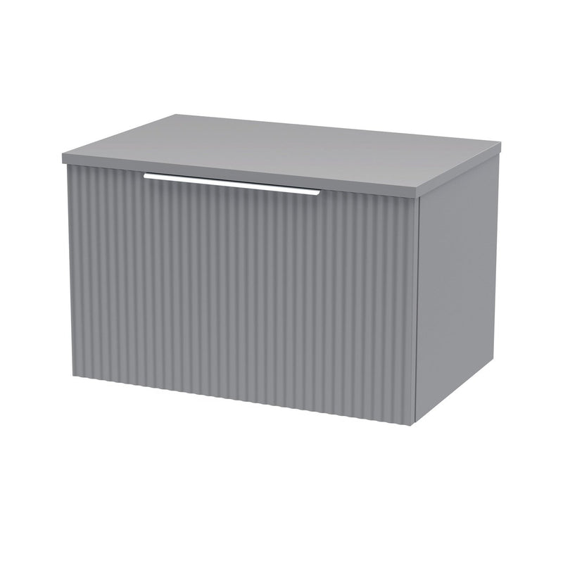 Hudson Reed Fluted Wall Hung 600mm Vanity Unit With 1 Drawer & Worktop - Satin Grey