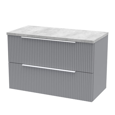 Hudson Reed Fluted Wall Hung 800mm Vanity Unit With 2 Drawers & Worktop - Satin Grey & Bellato Grey Worktop