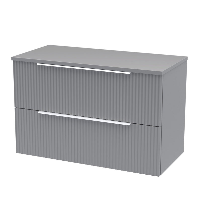 Hudson Reed Fluted Wall Hung 800mm Vanity Unit With 2 Drawers & Worktop - Satin Grey