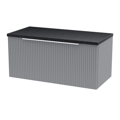 Hudson Reed Fluted Wall Hung 800mm Vanity Unit With 1 Drawer & Worktop - Satin Grey & Black Sparkle Worktop