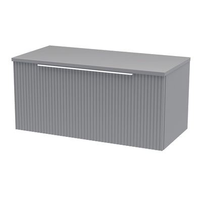 Hudson Reed Fluted Wall Hung 800mm Vanity Unit With 1 Drawer & Worktop - Satin Grey