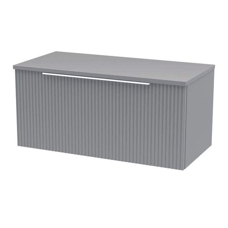 Hudson Reed Fluted Wall Hung 800mm Vanity Unit With 1 Drawer & Worktop - Satin Grey