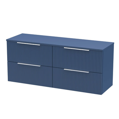 Hudson Reed Fluted Wall Hung 1200mm Vanity Unit With 4 Drawers & Worktop - Satin Blue