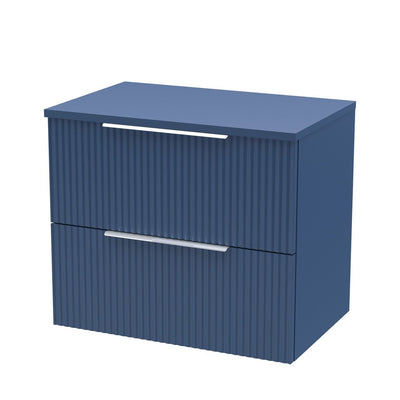Hudson Reed Fluted Wall Hung 600mm Vanity Unit With 2 Drawers & Worktop - Satin Blue