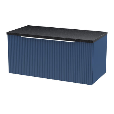 Hudson Reed Fluted Wall Hung 800mm Vanity Unit With 1 Drawer & Worktop - Satin Blue & Black Sparkle Worktop