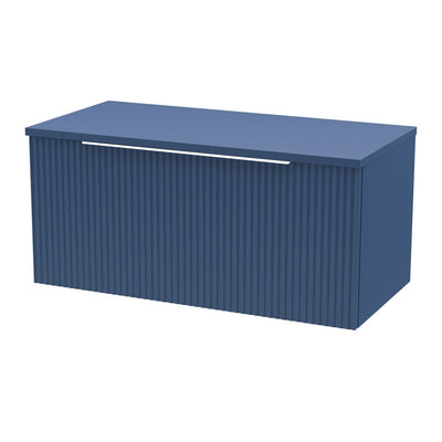 Hudson Reed Fluted Wall Hung 800mm Vanity Unit With 1 Drawer & Worktop - Satin Blue