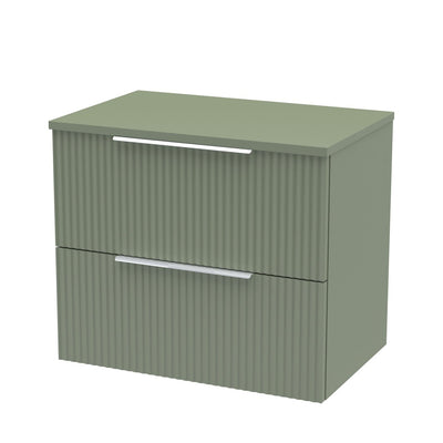 Hudson Reed Fluted Wall Hung 600mm Vanity Unit With 2 Drawers & Worktop - Satin Green