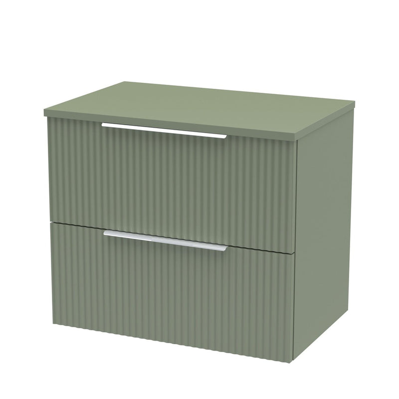 Hudson Reed Fluted Wall Hung 600mm Vanity Unit With 2 Drawers & Worktop - Satin Green