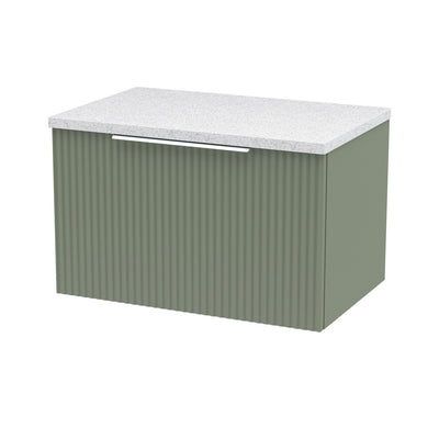 Hudson Reed Fluted Wall Hung 600mm Vanity Unit With 1 Drawer & Worktop - Satin Green & White Sparkle Worktop