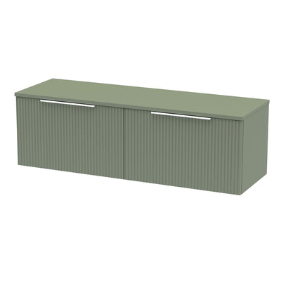 Hudson Reed Fluted Wall Hung 1200mm Vanity Unit With 2 Drawers & Worktop - Satin Green