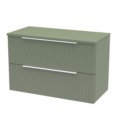Hudson Reed Fluted Wall Hung 800mm Vanity Unit With 2 Drawers & Worktop - Satin Green