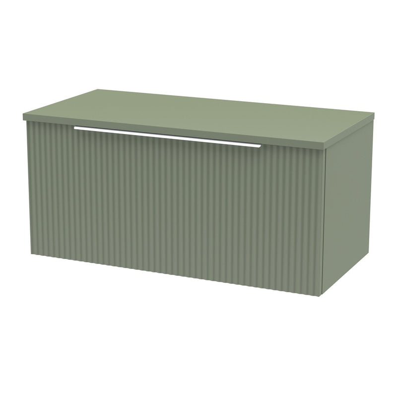 Hudson Reed Fluted Wall Hung 800mm Vanity Unit With 1 Drawer & Worktop - Satin Green