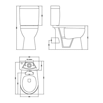 Nuie Doc M Single Flush Comfort Height Close Coupled Toilet & Seat